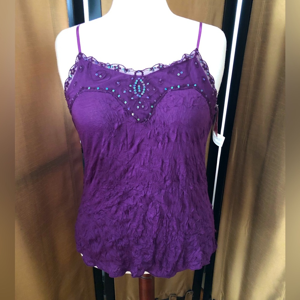 Purple w Sequins Spaghetti Strap Crinkle Top